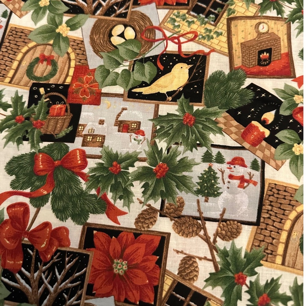 Classic Cottons 2004 Christmas Holiday Fabric Snowman Poinsettia 2 Yards x 44"
